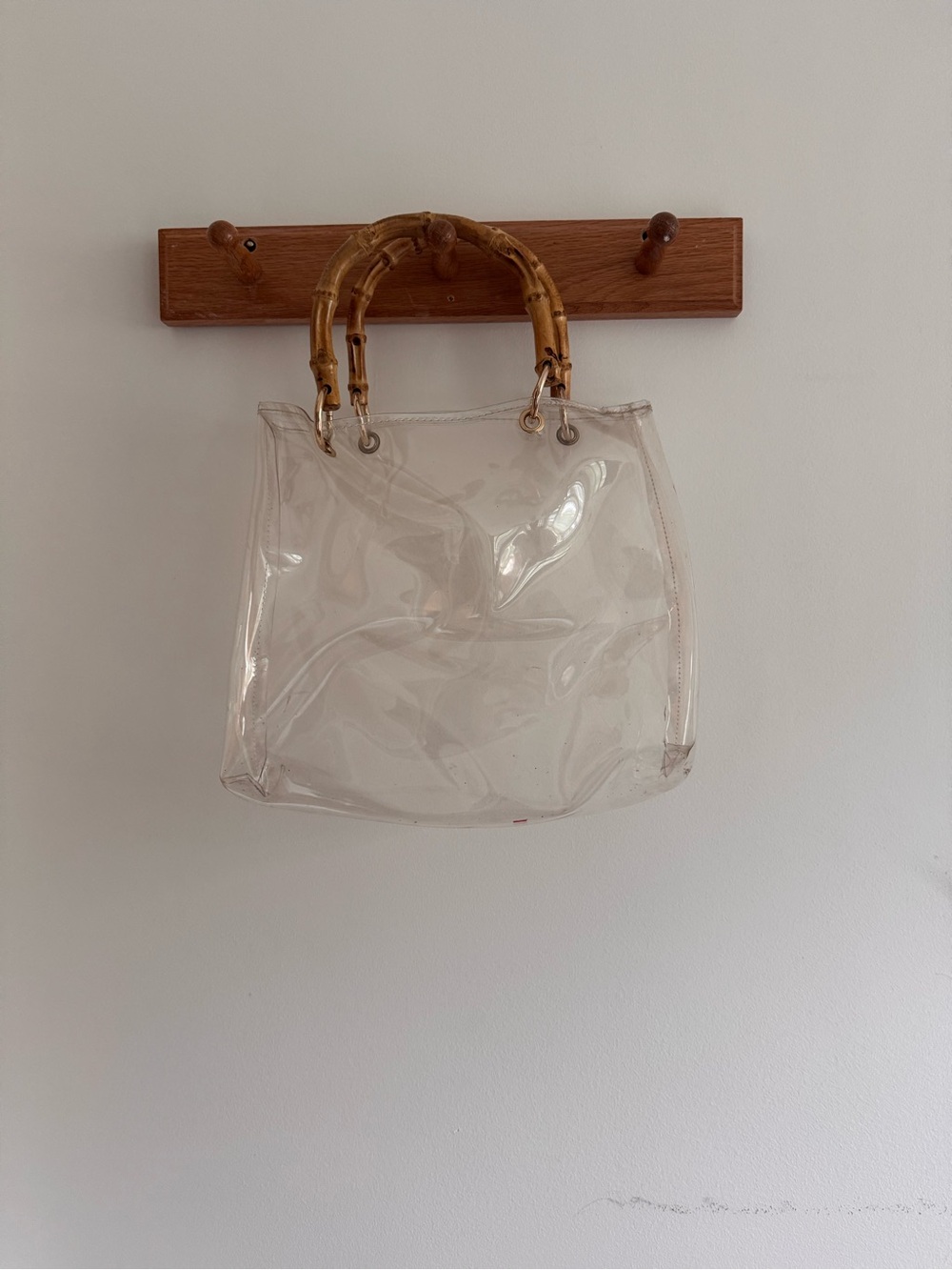 Clear Transparent PVC Bamboo Handle Tote Bag Y2K Style